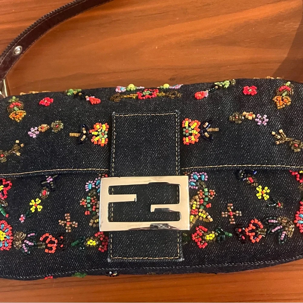 Fendi Denim Beaded Baguette - Picture 2 of 13